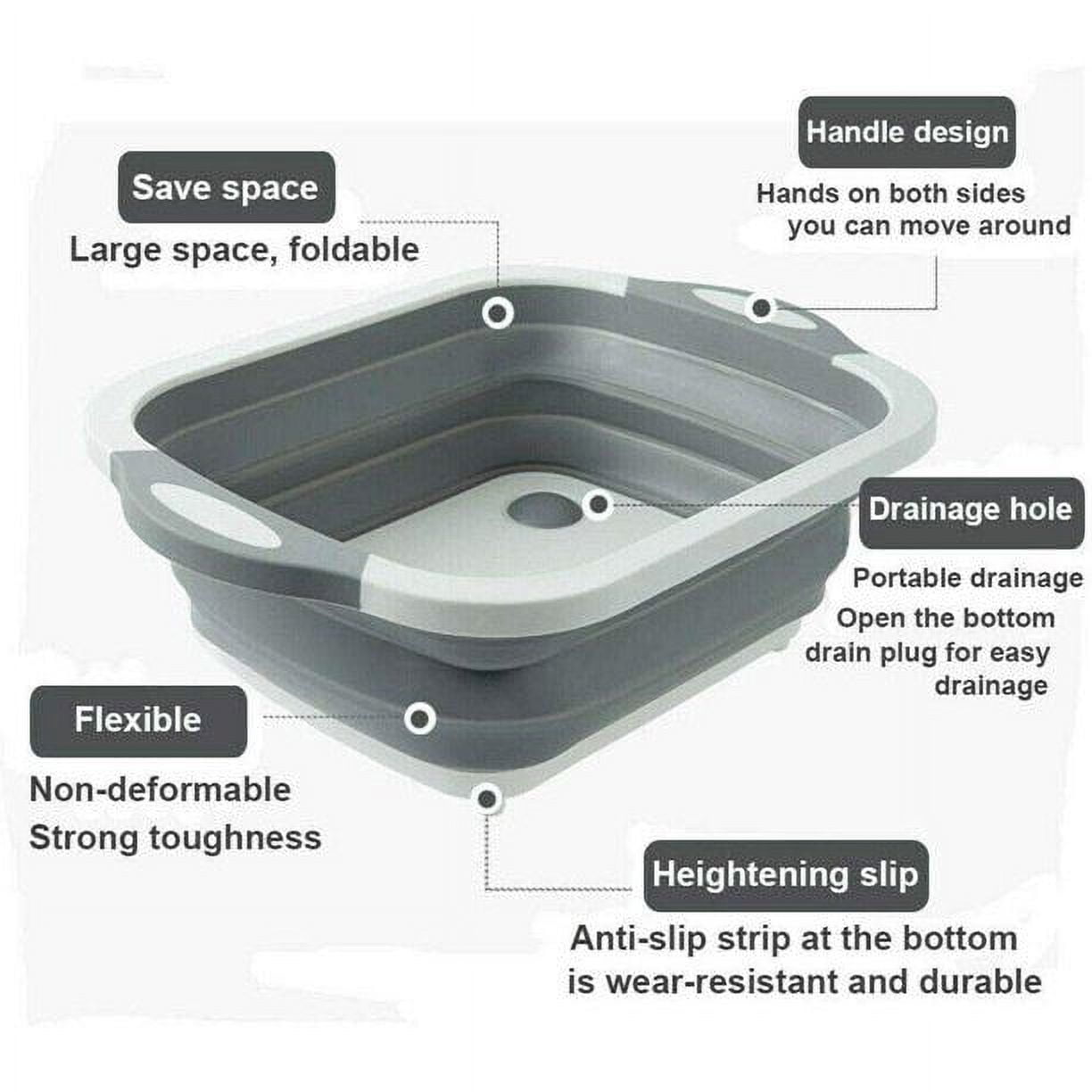 Collapsible Cutting Board, 3 in 1 Chopping Board with Drain Plug, Wash Basin & Dish tub & Colander, Multifunctional for Vegetable Fruit Wash, Space Saving for Kitchen, Camping, Picnic & BBQ