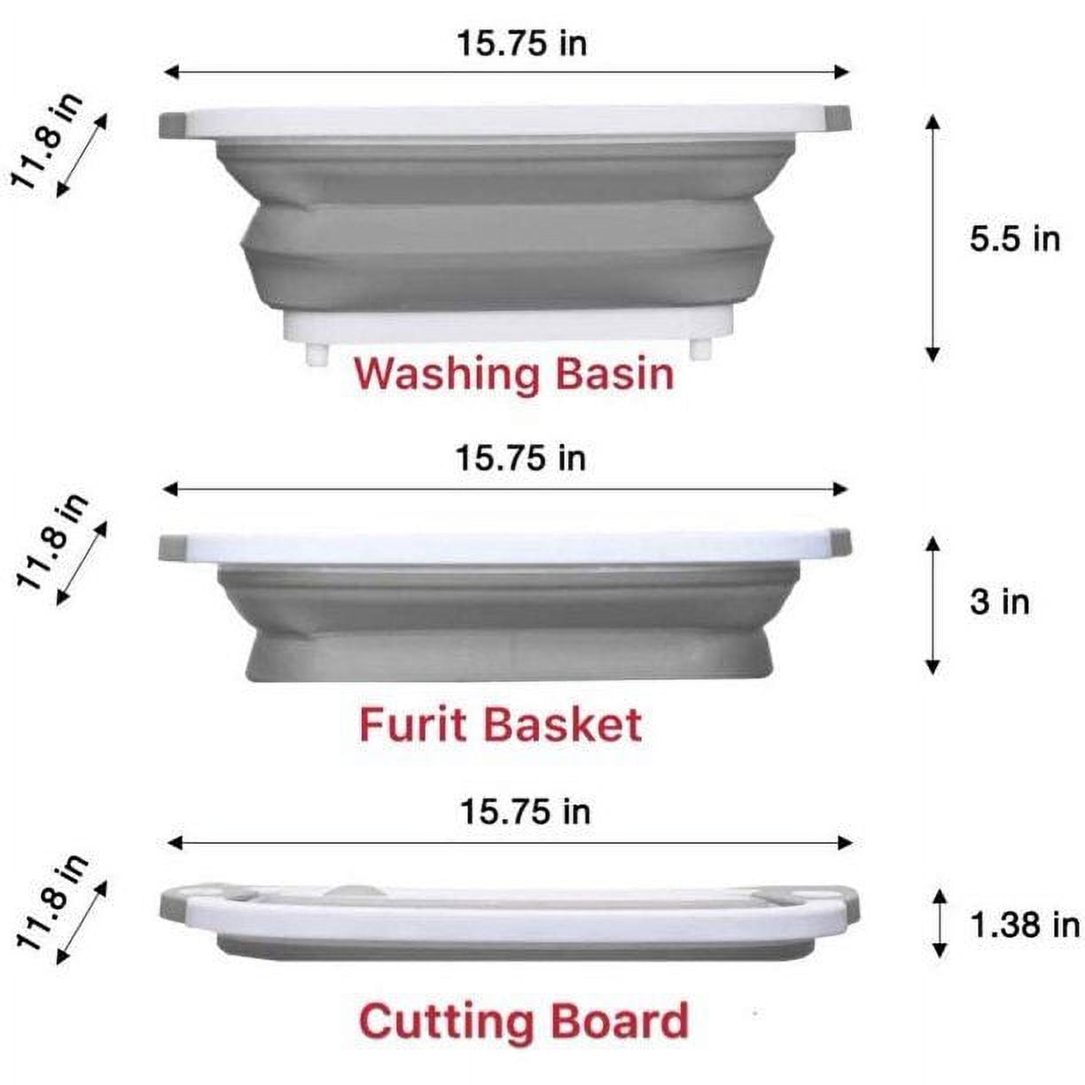 Collapsible Cutting Board, 3 in 1 Chopping Board with Drain Plug, Wash Basin & Dish tub & Colander, Multifunctional for Vegetable Fruit Wash, Space Saving for Kitchen, Camping, Picnic & BBQ
