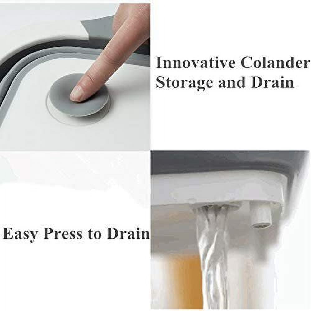 Collapsible Cutting Board, 3 in 1 Chopping Board with Drain Plug, Wash Basin & Dish tub & Colander, Multifunctional for Vegetable Fruit Wash, Space Saving for Kitchen, Camping, Picnic & BBQ